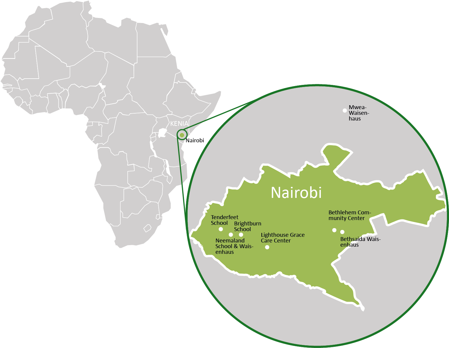 Karte der Standorte in Nairobi